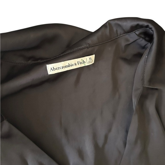 Abercrombie & Fitch Black Long-Sleeve Satin Collared Shirt Dress Size XL Midi - Picture 8 of 11